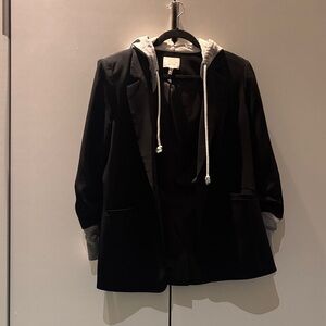 Cinq à Sept Black Blazer with Gray Hoodie